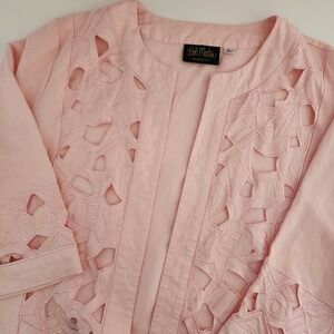 Bob‎ Mackie Wearable Art Pink Linen Blend Embroidered Cutout Jacket Women's L